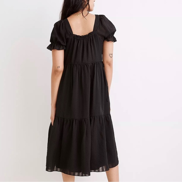 Madewell Square-Neck Tiered Midi Dress in Textured Seersucker - Picture 4 of 6